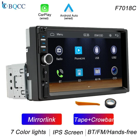 1Din 7 HD IPS Touchscreen Car Radio, Auto Launcher