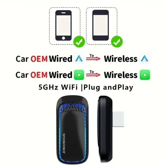2-in-1 RGB Wireless Carplay Adapter — Car Infotainment System, Auto Launcher