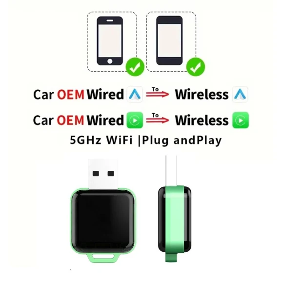 Wireless CarPlay Adapter 2-in-1 for Apple iPhone and Android — Car Infotainment System, Auto Launcher