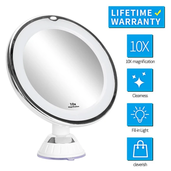 10X Magnifying Mirror with LED Lighting, JOHO - CarGear