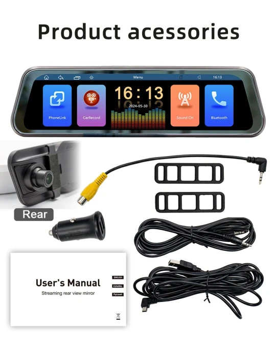 9.36-inch 2.5D Rearview Mirror with Touch Screen — Car Infotainment System, Auto Launcher