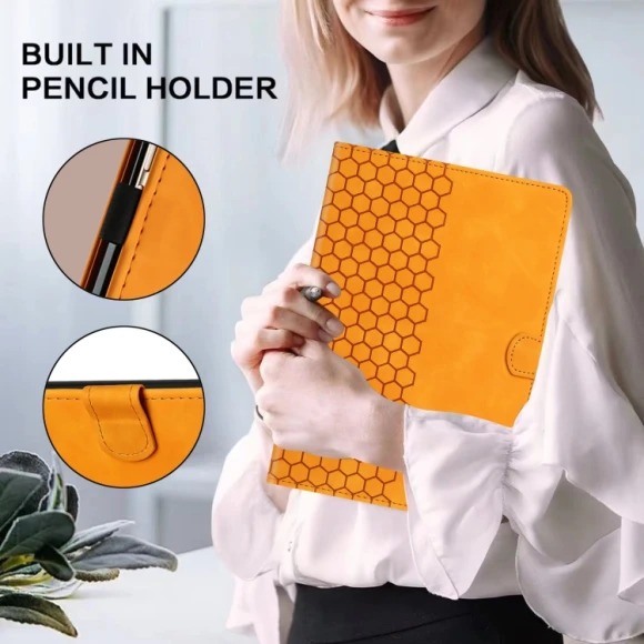 Honeycomb Embossed Leather Smart Tablet Case for Samsung Galaxy Tab S9 / S9 FE, Samsung