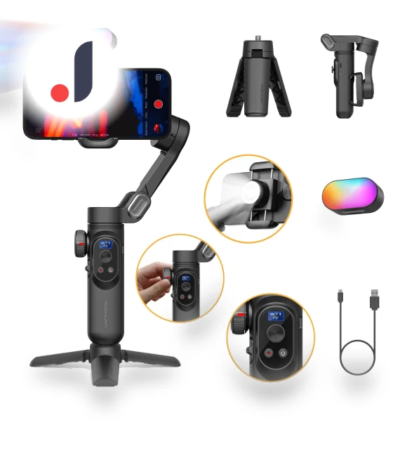 Handheld Stabilizer with RGB Fill Light — Steady Shots, Aochuan