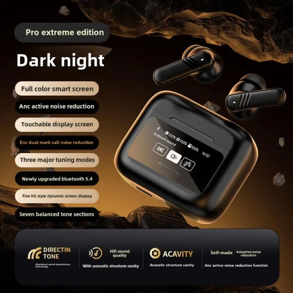 Bluetooth Wireless Earbuds with ANC+ENC Noise Cancellation and Color Touch Screen, Admisitr