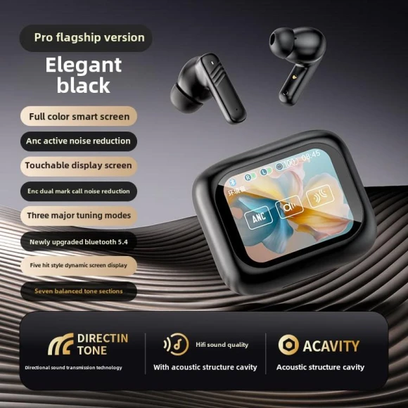 Full Color Touch Screen ANC+ENC Dual Noise Cancelling Bluetooth Earbuds, Admisitr