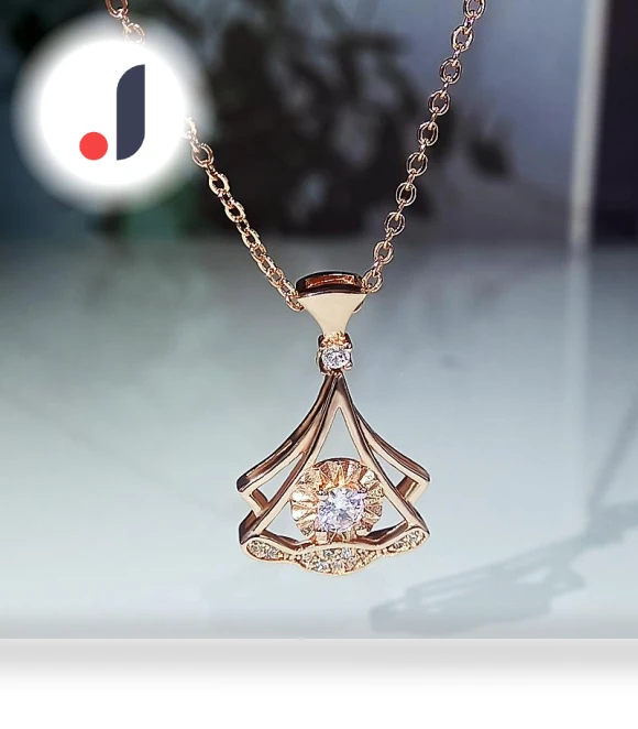 Rose Gold Necklace with Fan-Shaped Smart Zircon Pendant — Smart Jewelry, Prettiest WW