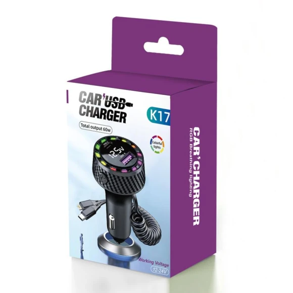 Smart Car Charger with LED Display and RGB Lighting, NyPhoenix Auto