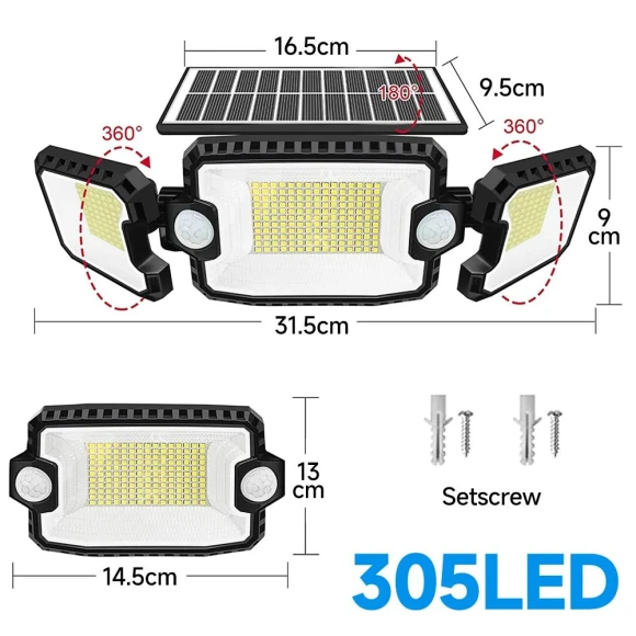 LED Solar Light Outdoor Dual Induction PIR Motion Sensor Waterproof Solar Power Wall Lamp, AutoSphere