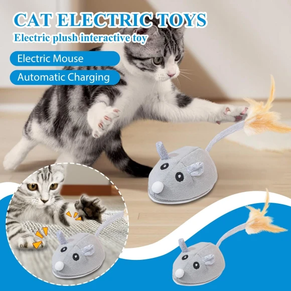 Automatic Charging Electric Mouse Toy with Feather, Glasses