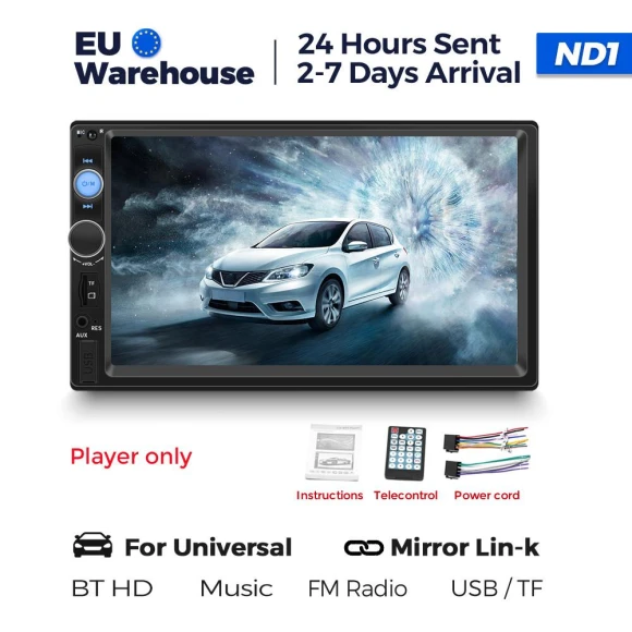 2 Din Car Radio with 7" HD Touchscreen — Stereo Receivers, ZoomSpark
