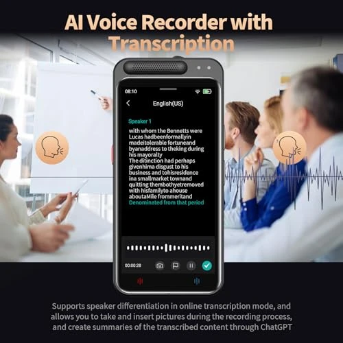 AI Voice Recorder with Transcription, Summarize, and Translation — Translator Device, HUREWA