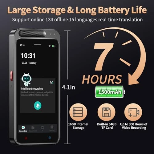 AI Voice Recorder with Transcription, Summarize, and Translation — Translator Device, HUREWA
