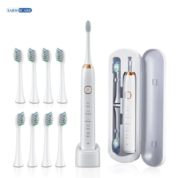 Electric Sonic Toothbrush with 8 Brush Heads — Electric Toothbrush, Light makeup
