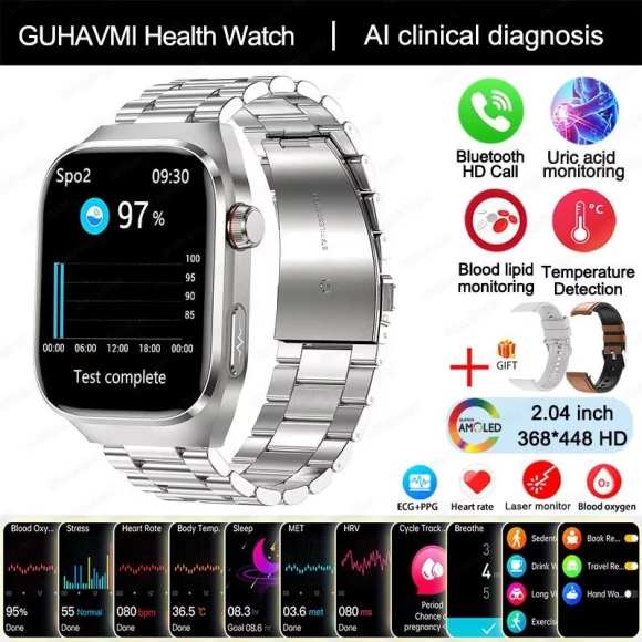 Smart Watch for Men with Blood Uric Acid, Blood Fat, ECG+PPG, Heart Rate, Blood Pressure, Bluetooth, Call, Sports... — Smart Watch, ElectronicsHome