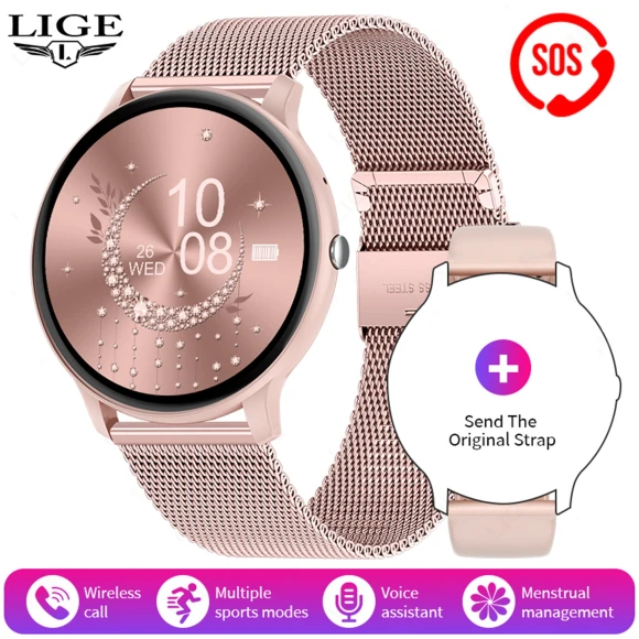 Smart Watch with Bluetooth and Voice Assistant, Waterproof Outdoor Sports Fitness Tracker with Mesh Strap — Smart Watch, LIGE