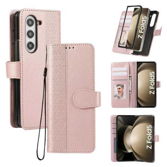 Splicing Imprinted Rhombus Leather Phone Cover with Wrist Strap — Phone Accessories, Smartwatch 2025