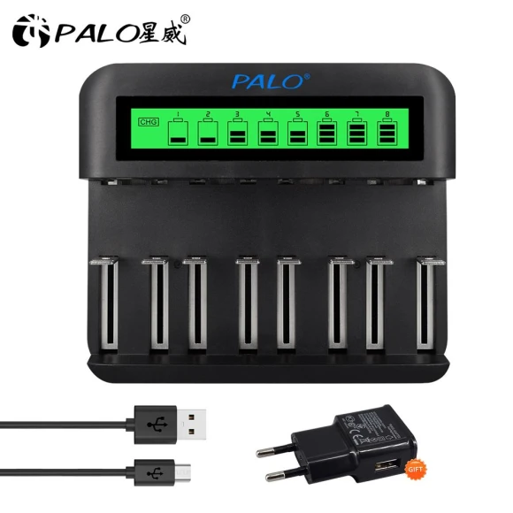 8 Slot LCD Display USB Smart Battery Charger, PALO