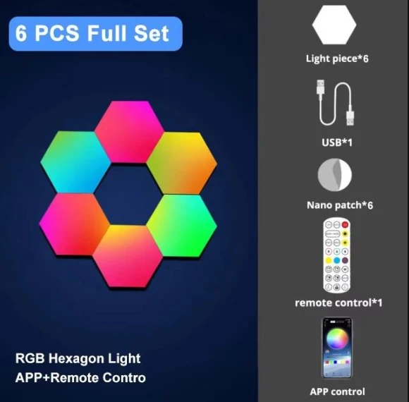 RGB LED Hexagon Smart Light Panel — LED Strips, Rainbow Rain