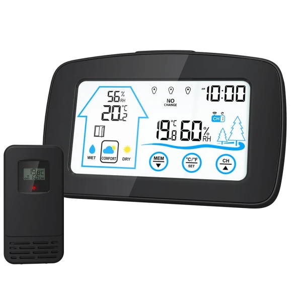 Large LCD Touch Screen Wireless Digital Indoor Outdoor Thermometer Hygrometer Weather Station, Leisure outdoor