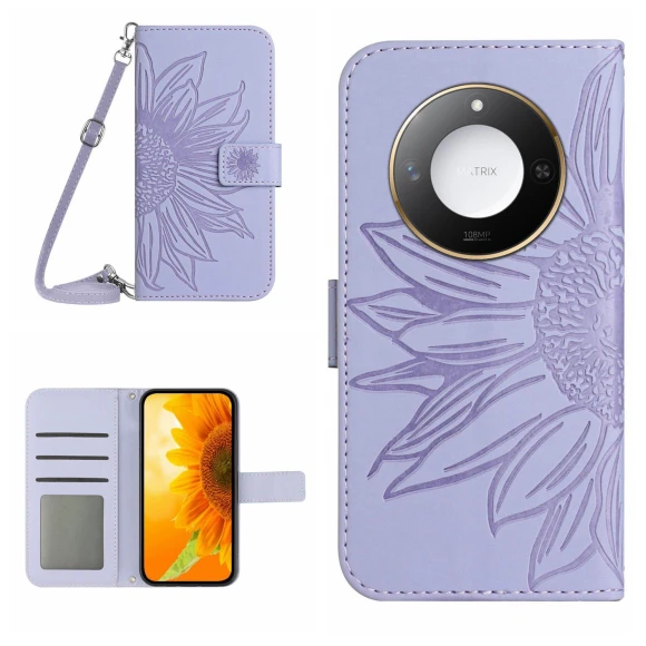Sunflower Imprint PU Leather Phone Cover with Long Strap — Smartwatch Protectors, Samrtwatch Bands Straps