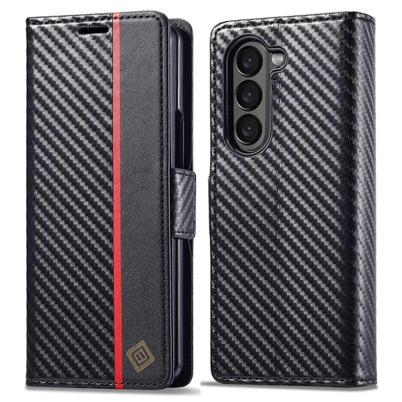 Leather Cover Carbon Fiber Texture Stand Wallet Case — Phone Accessories, Smartwatch 2025