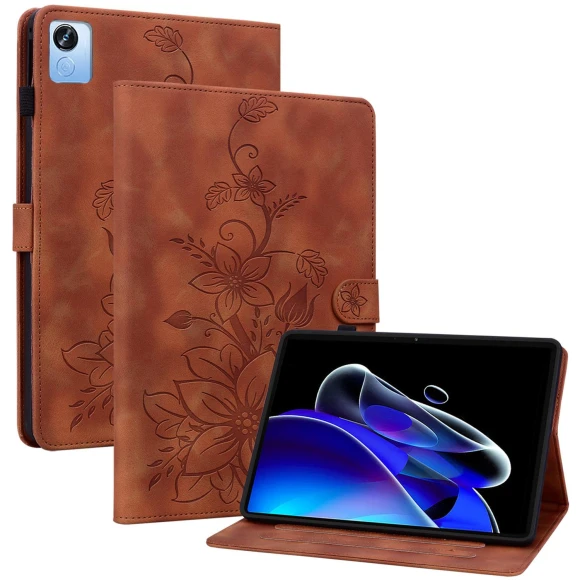 Lily Flower Imprint Leather Tablet Cover, Smartwatch 2025