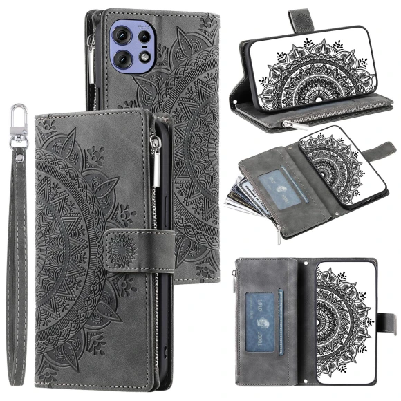 Mandala Flower Leather Flip Zipper Stand Phone Cover, Smartwatch 2025