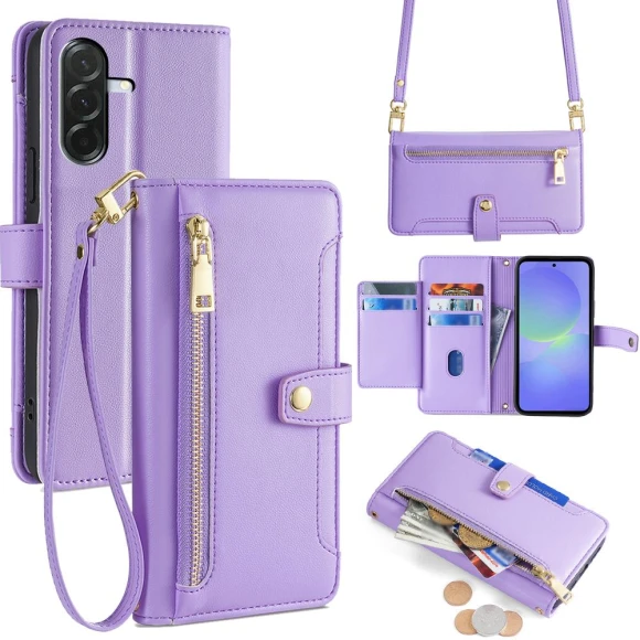 Leather Case Zipper Pocket Wallet Phone Cover with 2 Straps — Phone Accessories, Smartwatch 2025