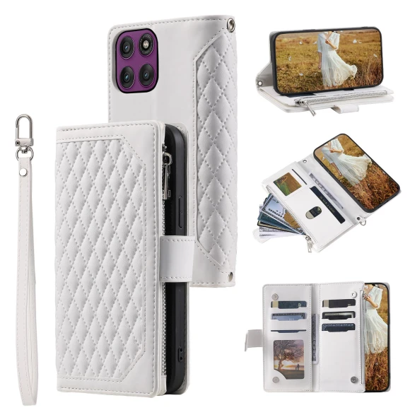 Wallet Case Rhombus Stitching Line PU Leather Phone Cover with Wrist Strap, Smartwatch 2025