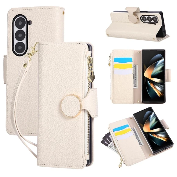 Zipper Wallet Leather Phone Cover with Wrist Strap — Flip Cases, Smartwatch 2025