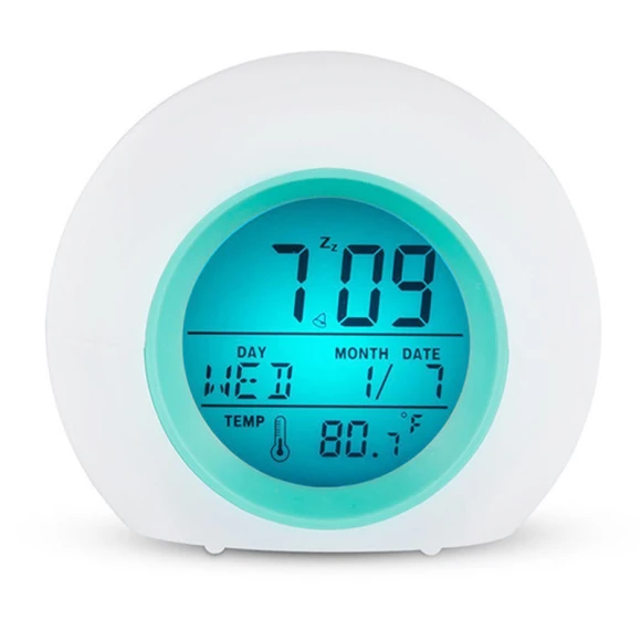 Creative 7 Color Round LED Digital Alarm Clock with Touch Control, Daily necessities-V
