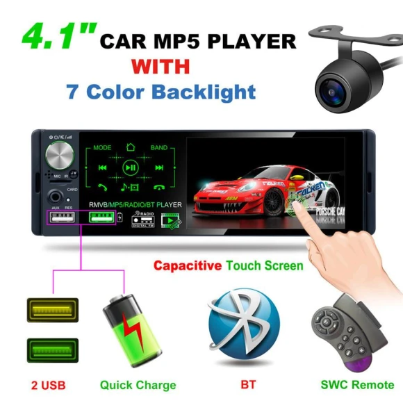 Car Touchscreen Bluetooth MP5 Player with AM FM Radio RDS and Dynamic Trajectory Camera — Car Infotainment System, AutoMechanics