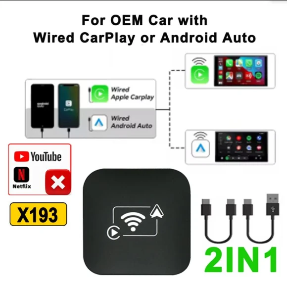 4-in-1 CarPlay and Android Auto Wireless Adapter — Car Infotainment System, COOKING-MALL