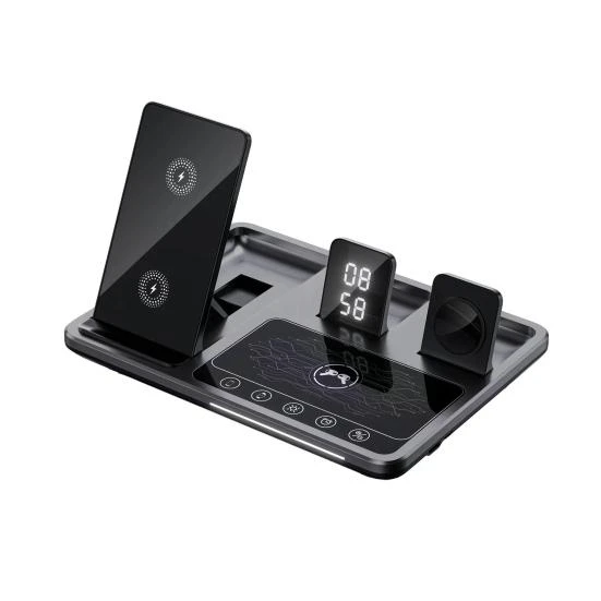 4-in-1 Wireless Charging Stand with Alarm Clock and Night Light, Household Electrical Appliances