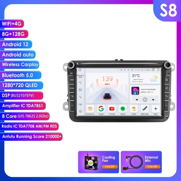 8-inch Android Car Multimedia Player with GPS, CarPlay, Android Auto, 4G, and Voice Control — Car Infotainment System, OSSURET