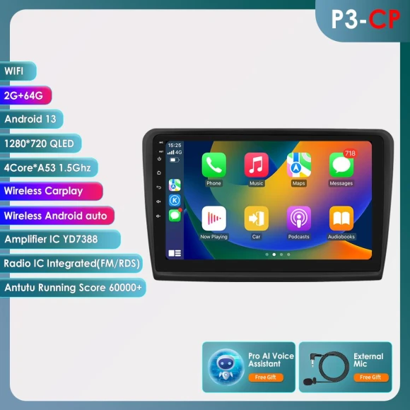 Android Car Radio with Wireless CarPlay and Android Auto — Car Infotainment System, Hizpo