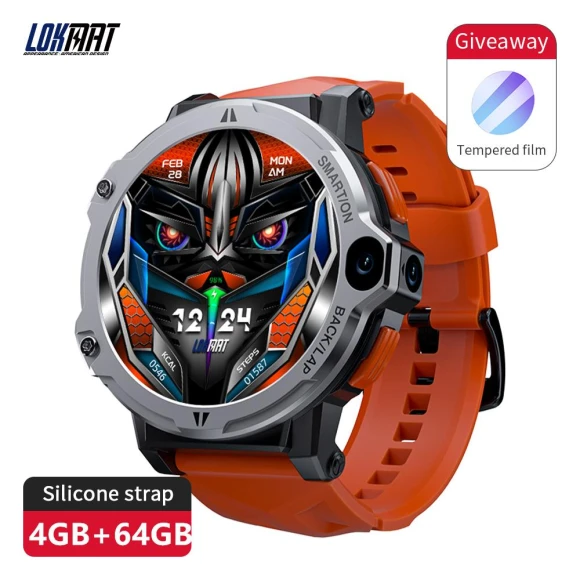 Smartwatch Phone with Full Round Touchscreen, Dual Camera, GPS, and Heart Rate Monitor — Smart Watch, LOKMAT