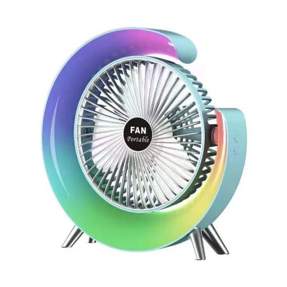 USB Rechargeable Desktop Fan with RGB Lighting, Popular House