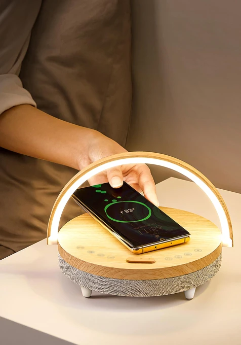 5-in-1 Bedside Lamp with White Noise, Bluetooth Speaker, and Adjustable Lighting — Desk Lamp, EZVALO