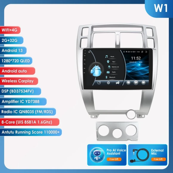 AI Android Car Radio with GPS Navigation and Wireless CarPlay — Car Infotainment System, Hizpo