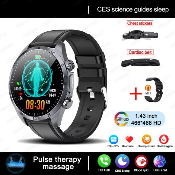 Smart Watch with Pulse Therapy, Sapphire Glass Screen, ECG+PPG, Blood Lipids, Uric Acid, BT Call, Sports Health — Smart Watch, ElectronicsHome