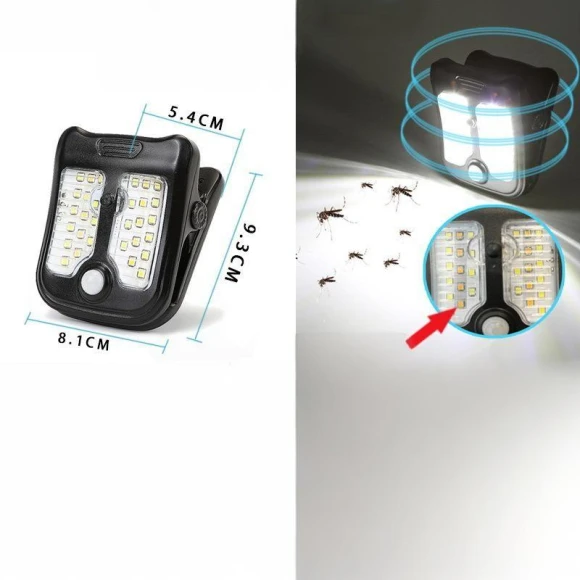 Solar Rechargeable Clamp Light With Motion Sensor, FrostFlora