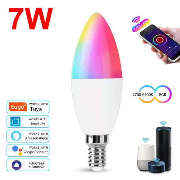 Smart WiFi LED Candelabra Light Bulb — Smart Light Bulb, Tuya