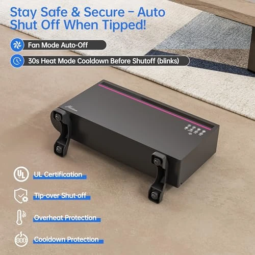 Portable Heater with Bluetooth Speaker, Lyric Display & RGB Lights, Hawkrown