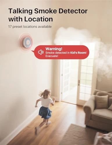 Smart Wi-Fi Smoke Detector with Voice Alerts and 17 Locations, X-Sense