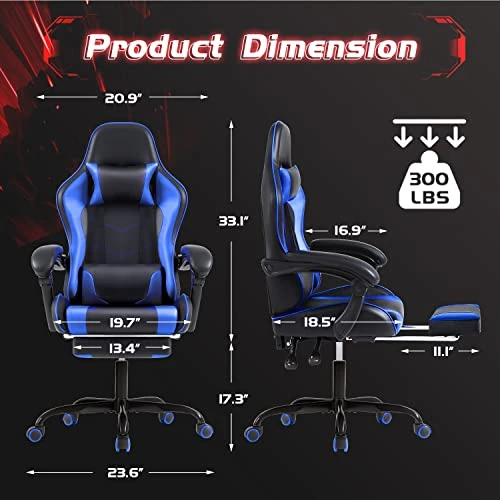 Gaming Chair with Footrest and Massage Lumbar Support — Ergonomic Chair, Shahoo
