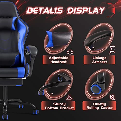 Gaming Chair with Footrest and Massage Lumbar Support — Ergonomic Chair, Shahoo