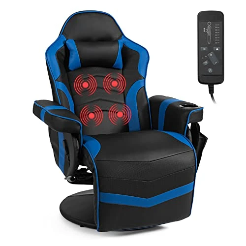 Gaming Chair with Footrest and Massage — Ergonomic Chair, GYMAX