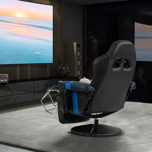 Gaming Chair with Footrest and Massage — Ergonomic Chair, GYMAX