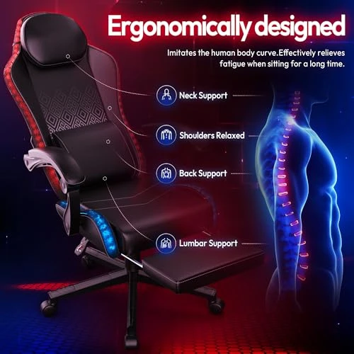 Gaming Chair with RGB Lights and Massage Lumbar Support — Ergonomic Chair, Nexthra
